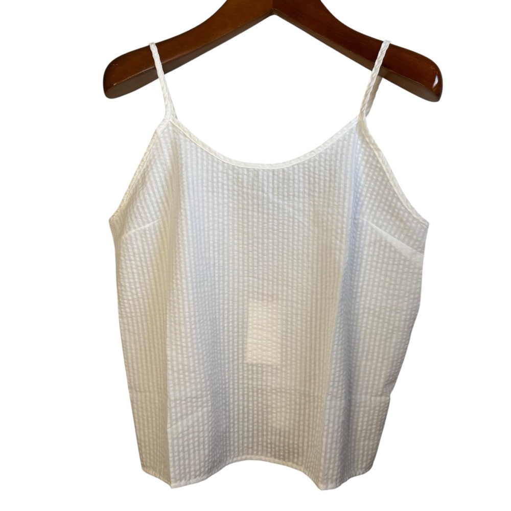 Loungeable white tank top adjustable straps striped Cotton blend NWT XL